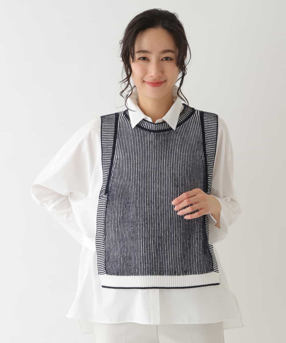 REFDS60250 HIROKO BIS(ヒロコ ビス) 【洗える】リブニットデザインベスト ネイビー