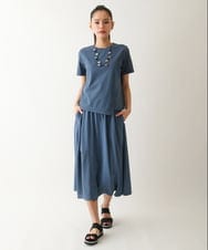 REHGA65260 HIROKO BIS(ヒロコ ビス) 【UVカット/吸汗速乾】切り替えメッシュフレアスカート /洗濯機で洗える ブルー