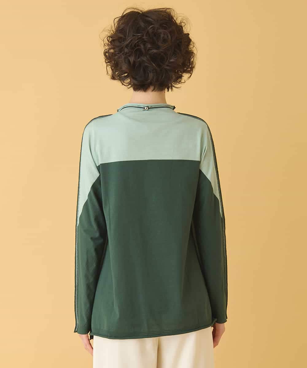 REKAB65180 HIROKO BIS(ヒロコ ビス) バイカラージャージーニットプルオーバー /洗える グリーン