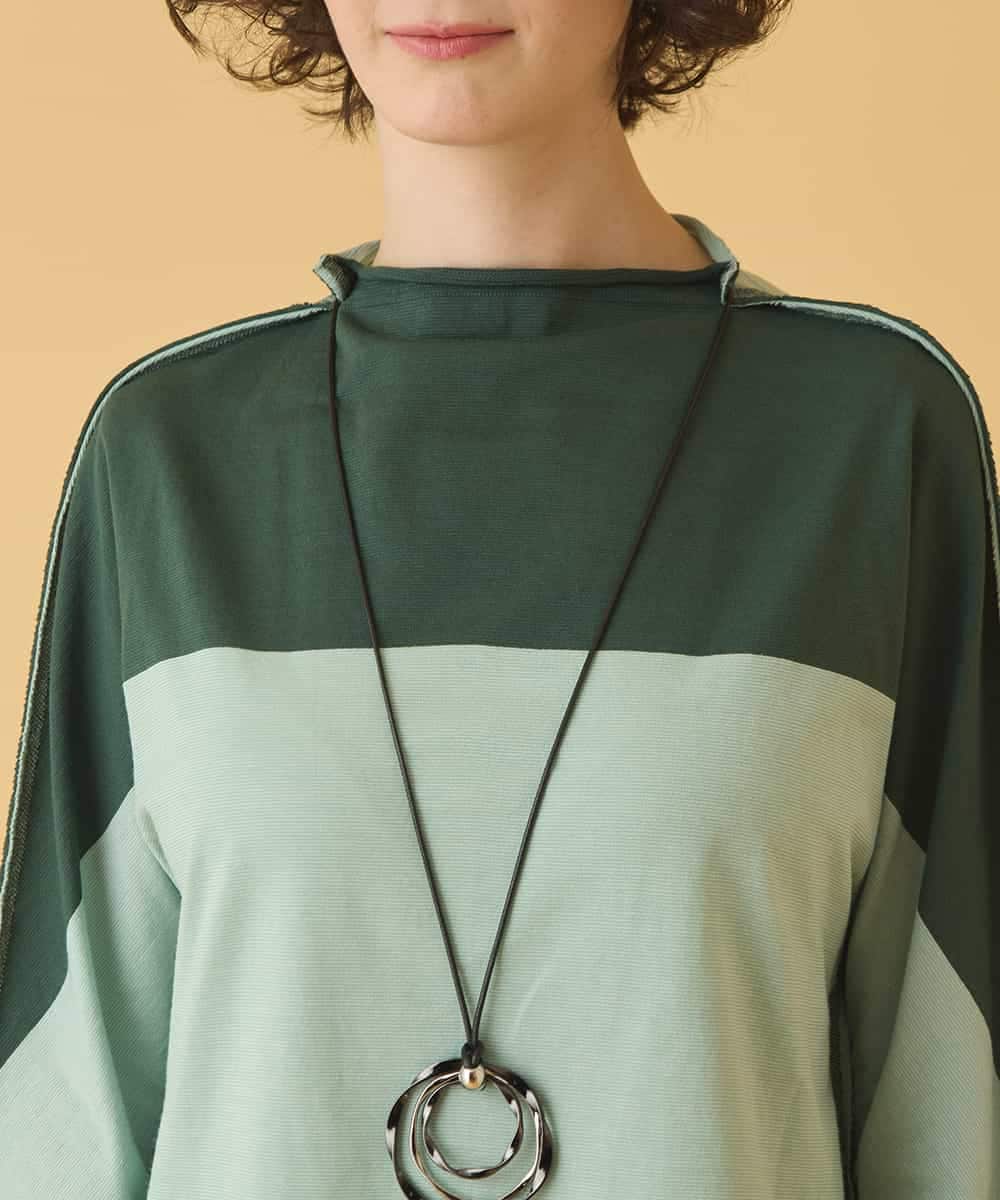 REKAB65180 HIROKO BIS(ヒロコ ビス) バイカラージャージーニットプルオーバー /洗える グリーン