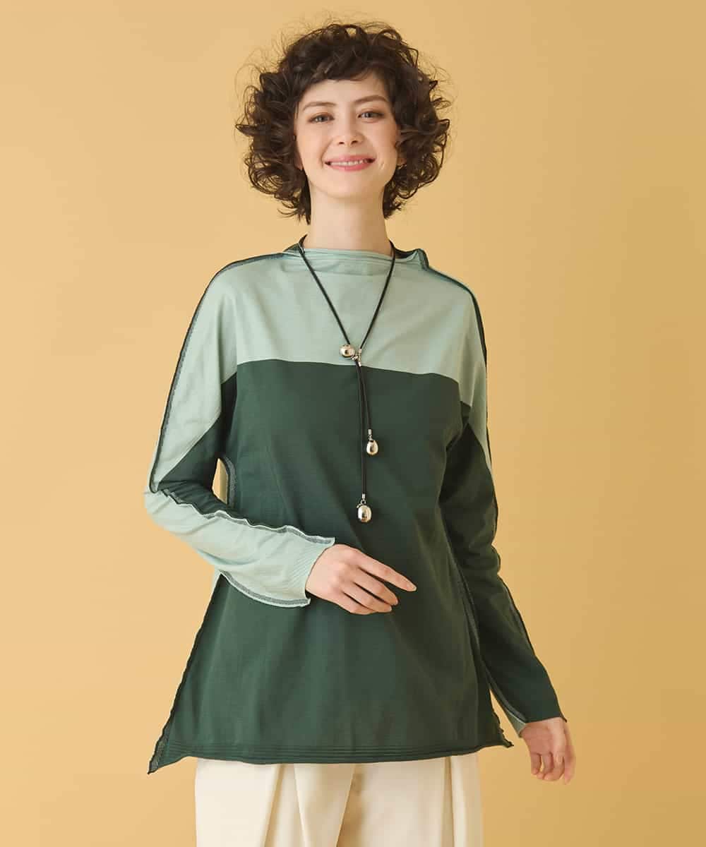 REKAB65180 HIROKO BIS(ヒロコ ビス) バイカラージャージーニットプルオーバー /洗える グリーン