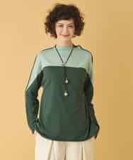 REKAB65180 HIROKO BIS(ヒロコ ビス) バイカラージャージーニットプルオーバー /洗える グリーン