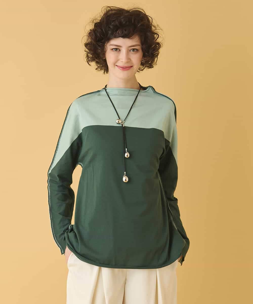 REKAB65180 HIROKO BIS(ヒロコ ビス) バイカラージャージーニットプルオーバー /洗える グリーン