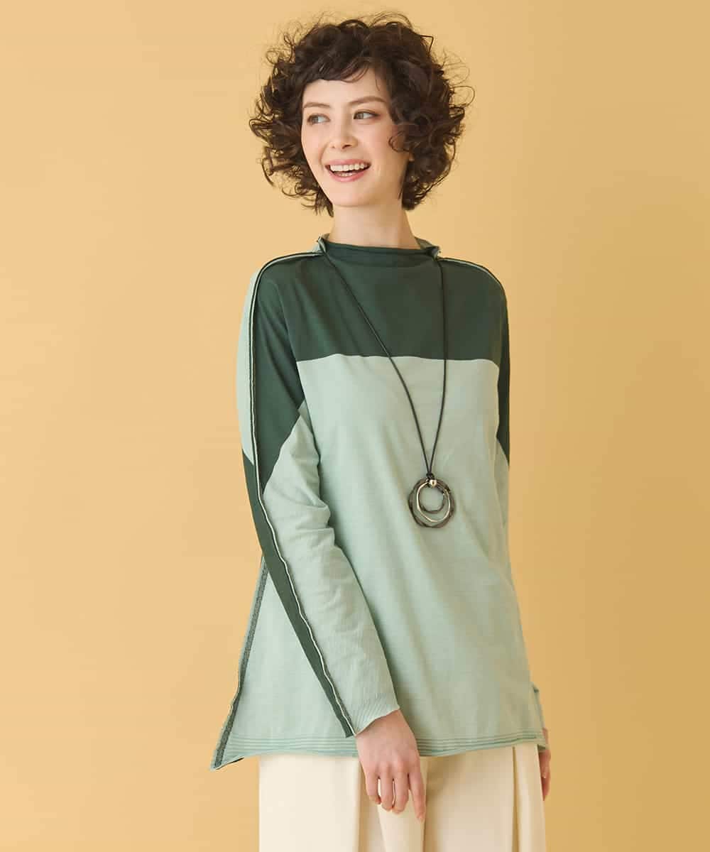 REKAB65180 HIROKO BIS(ヒロコ ビス) バイカラージャージーニットプルオーバー /洗える グリーン