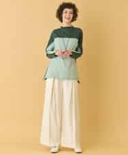 REKAB65180 HIROKO BIS(ヒロコ ビス) バイカラージャージーニットプルオーバー /洗える グリーン