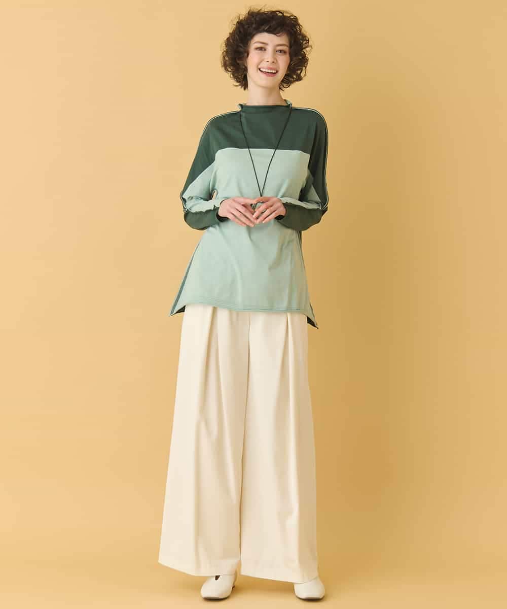 REKAB65180 HIROKO BIS(ヒロコ ビス) バイカラージャージーニットプルオーバー /洗える グリーン