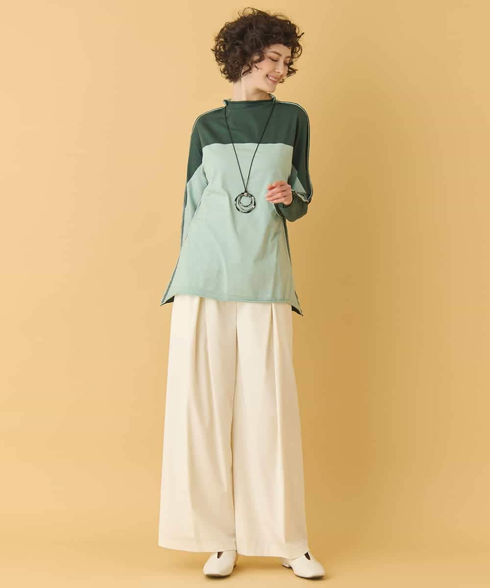 REKAB65180 HIROKO BIS(ヒロコ ビス) バイカラージャージーニットプルオーバー /洗える グリーン