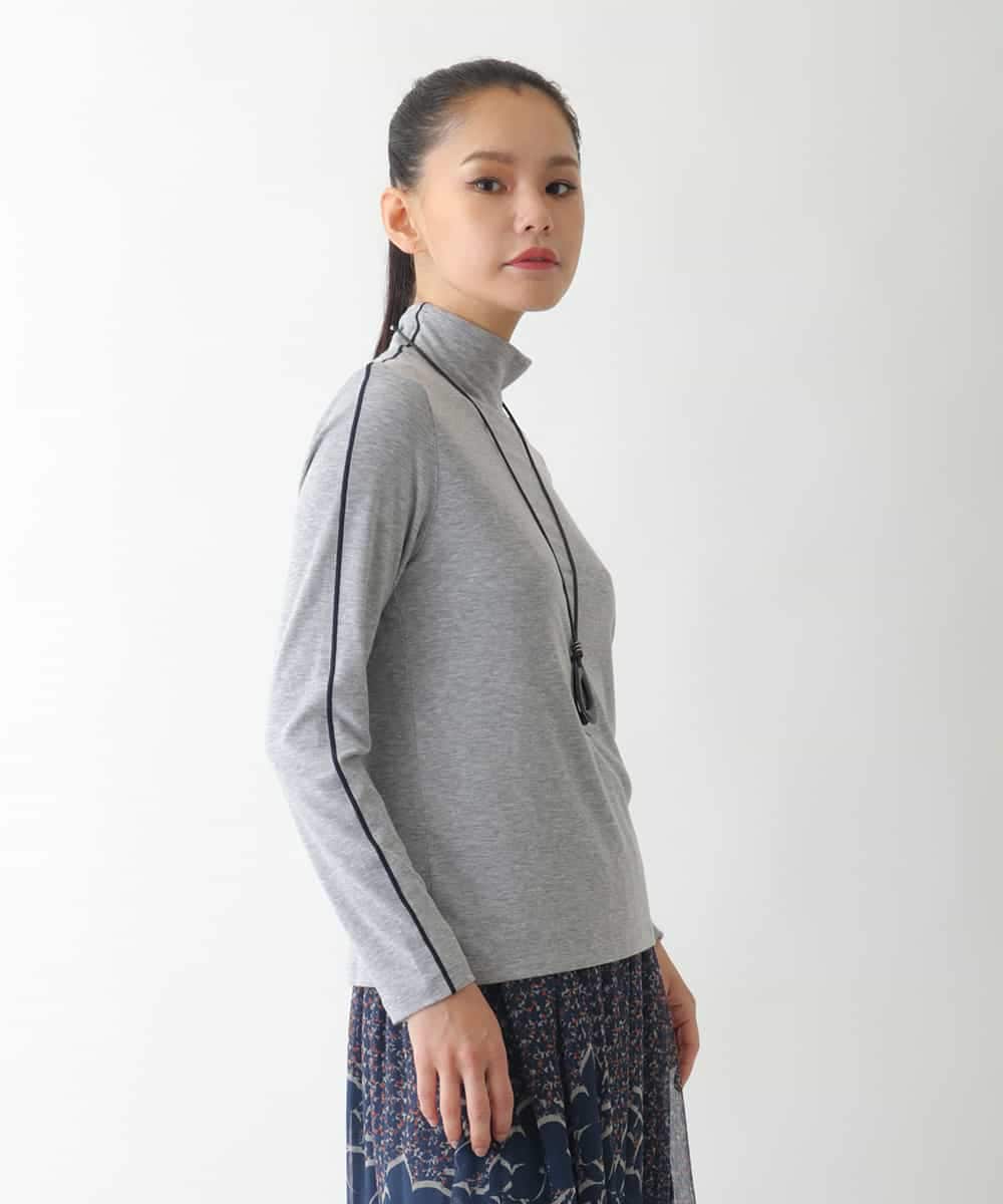 REKCD70160 HIROKO BIS(ヒロコ ビス) 配色ラインハイネックインナートップ /洗える ライトグレー