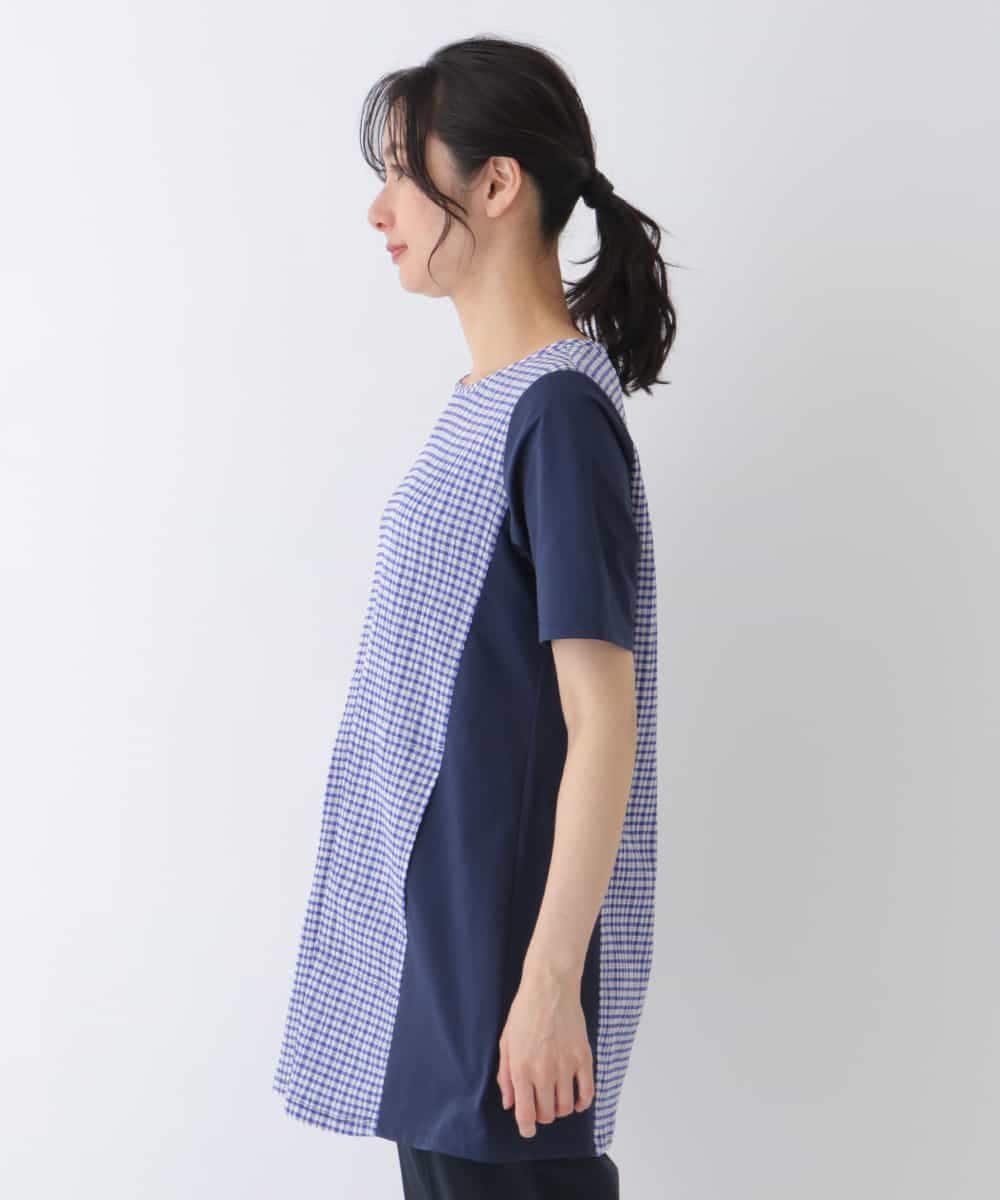 REKFT61210 HIROKO BIS(ヒロコ ビス) 【洗える】ギンガムチェックAラインチュニック ブルー