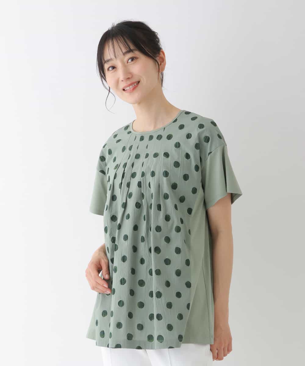 REKGT72230 HIROKO BIS(ヒロコ ビス) 【洗える】ドットディテールジョイントデザインチュニック グリーン