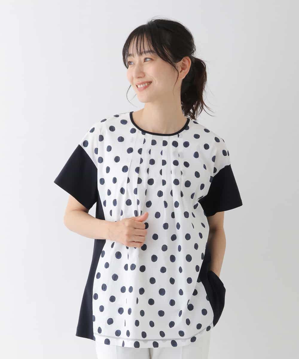 REKGT72230 HIROKO BIS(ヒロコ ビス) 【洗える】ドットディテールジョイントデザインチュニック ネイビー