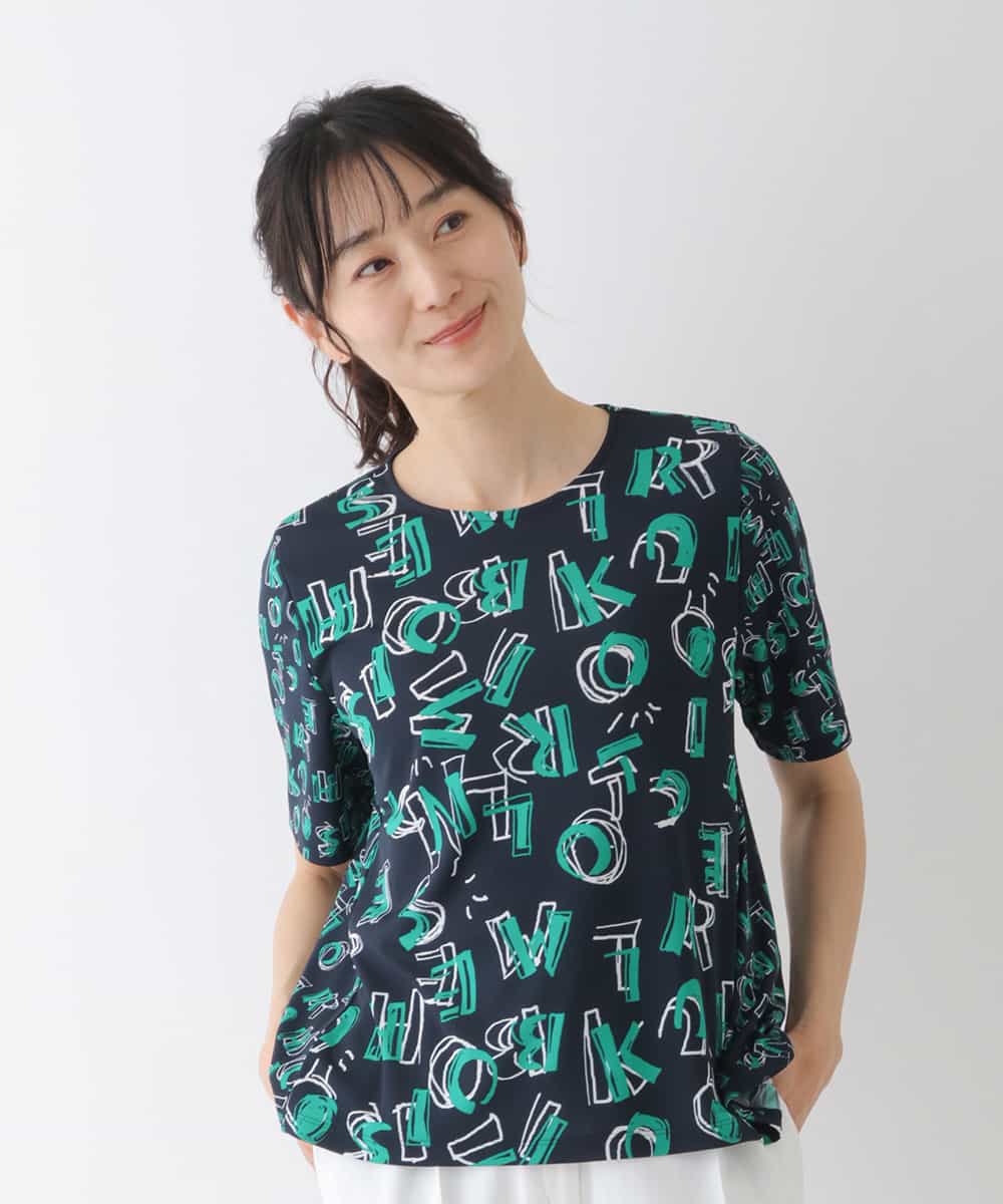REKGT80200 HIROKO BIS(ヒロコ ビス) 【洗濯機で洗える】ロゴプリントスムースカットソー ネイビー
