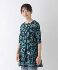 REKGT81230 HIROKO BIS(ヒロコ ビス) 【洗濯機で洗える】ロゴプリントチュニックカットソー ネイビー