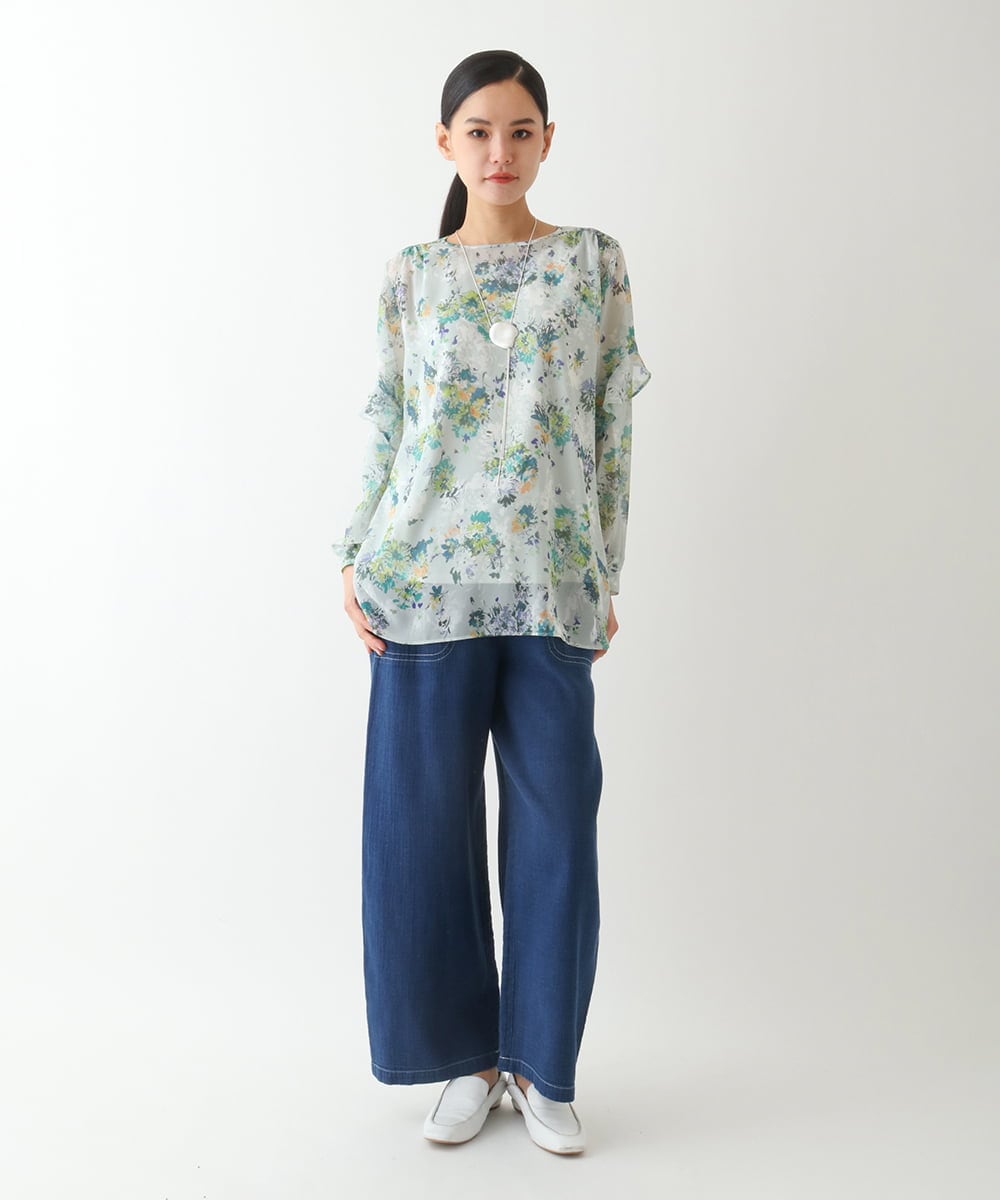 RELDA67230 HIROKO BIS(ヒロコ ビス) 二重織りガーゼデニムパンツ ネイビー
