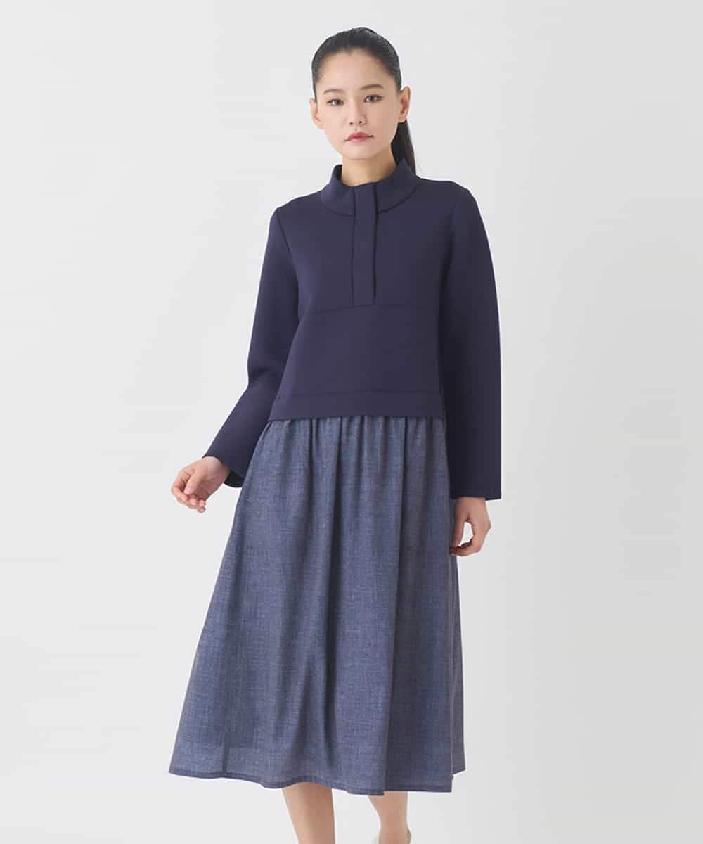 REPDD53360 HIROKO BIS(ヒロコ ビス) 異素材MIXジャージーワンピース ネイビー