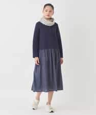 REPDD53360 HIROKO BIS(ヒロコ ビス) 異素材MIXジャージーワンピース ネイビー