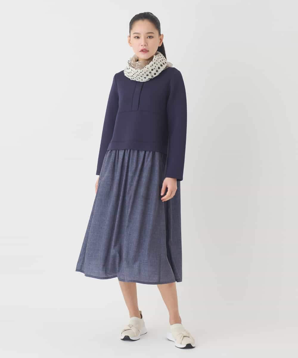 REPDD53360 HIROKO BIS(ヒロコ ビス) 異素材MIXジャージーワンピース ネイビー