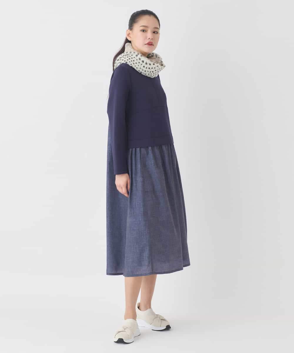 REPDD53360 HIROKO BIS(ヒロコ ビス) 異素材MIXジャージーワンピース ネイビー