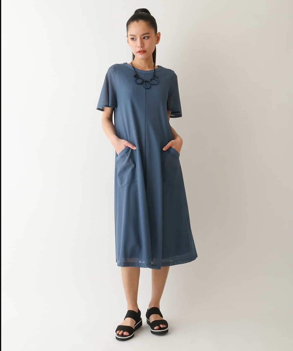 REPGA63330 HIROKO BIS(ヒロコ ビス) 【UVカット/遮熱性】ラッセルメッシュAラインワンピース /洗濯機で洗える ブルー