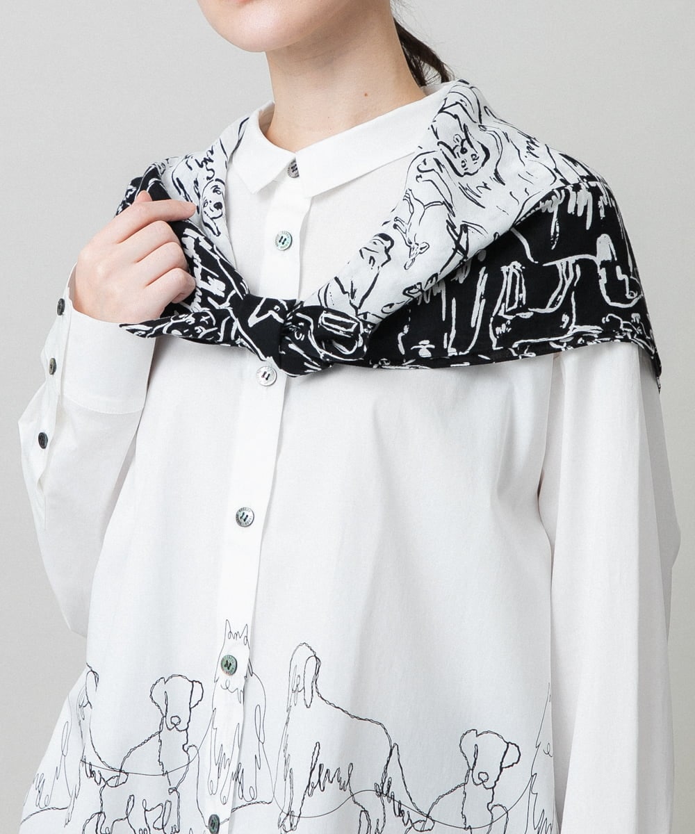 RG3FD01160 TRUNK HIROKO KOSHINO(ヒロココシノ) DOGプリントスカーフ /洗える ホワイト