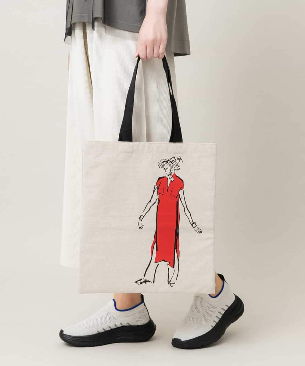 RG5HF01130 TRUNK HIROKO KOSHINO(ヒロココシノ) ファッションイラストリネン混トートバッグ レッド