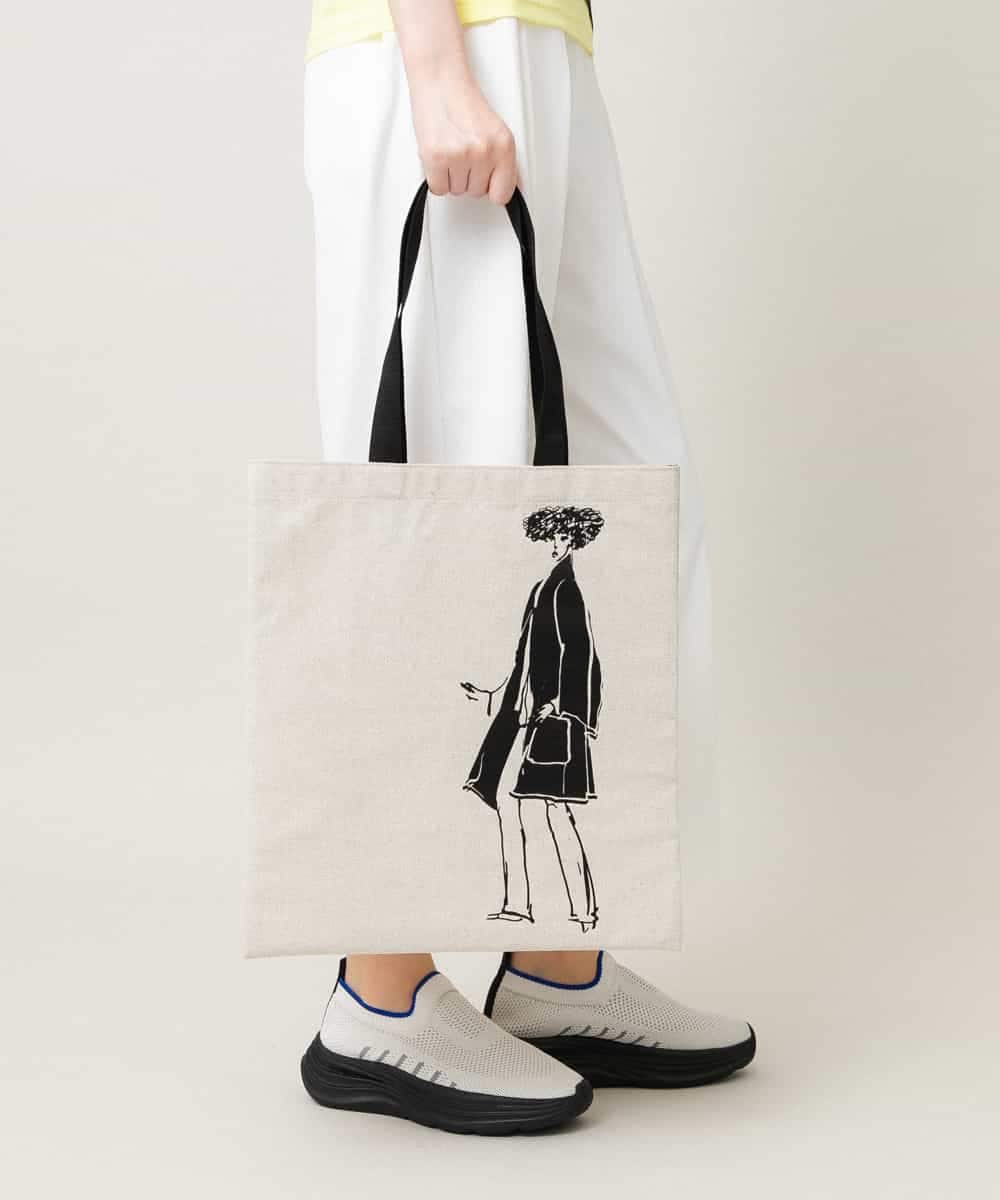 RG5HF01130 TRUNK HIROKO KOSHINO(ヒロココシノ) ファッションイラストリネン混トートバッグ ブラック