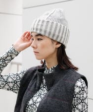 RG7AH01250 TRUNK HIROKO KOSHINO(ヒロココシノ) チェックニットキャップ ライトグレー