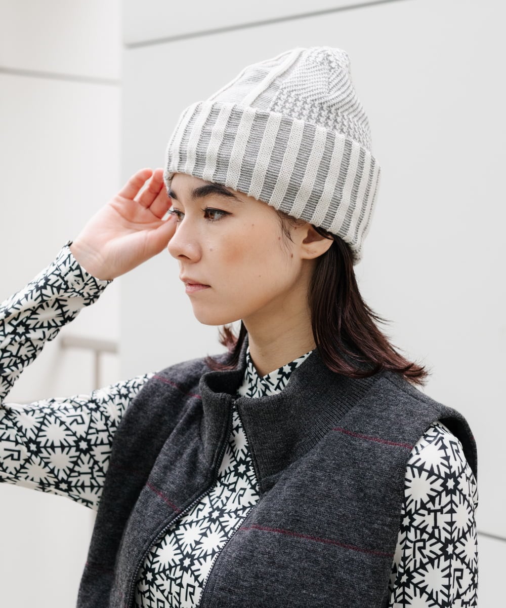 RG7AH01250 TRUNK HIROKO KOSHINO(ヒロココシノ) チェックニットキャップ ライトグレー