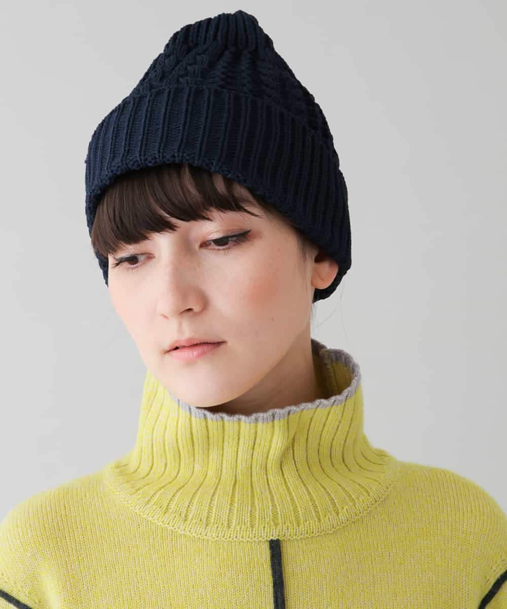 RG7AS02150 TRUNK HIROKO KOSHINO(ヒロココシノ) 【洗える/日本製】ケーブルニットキャップ ネイビー