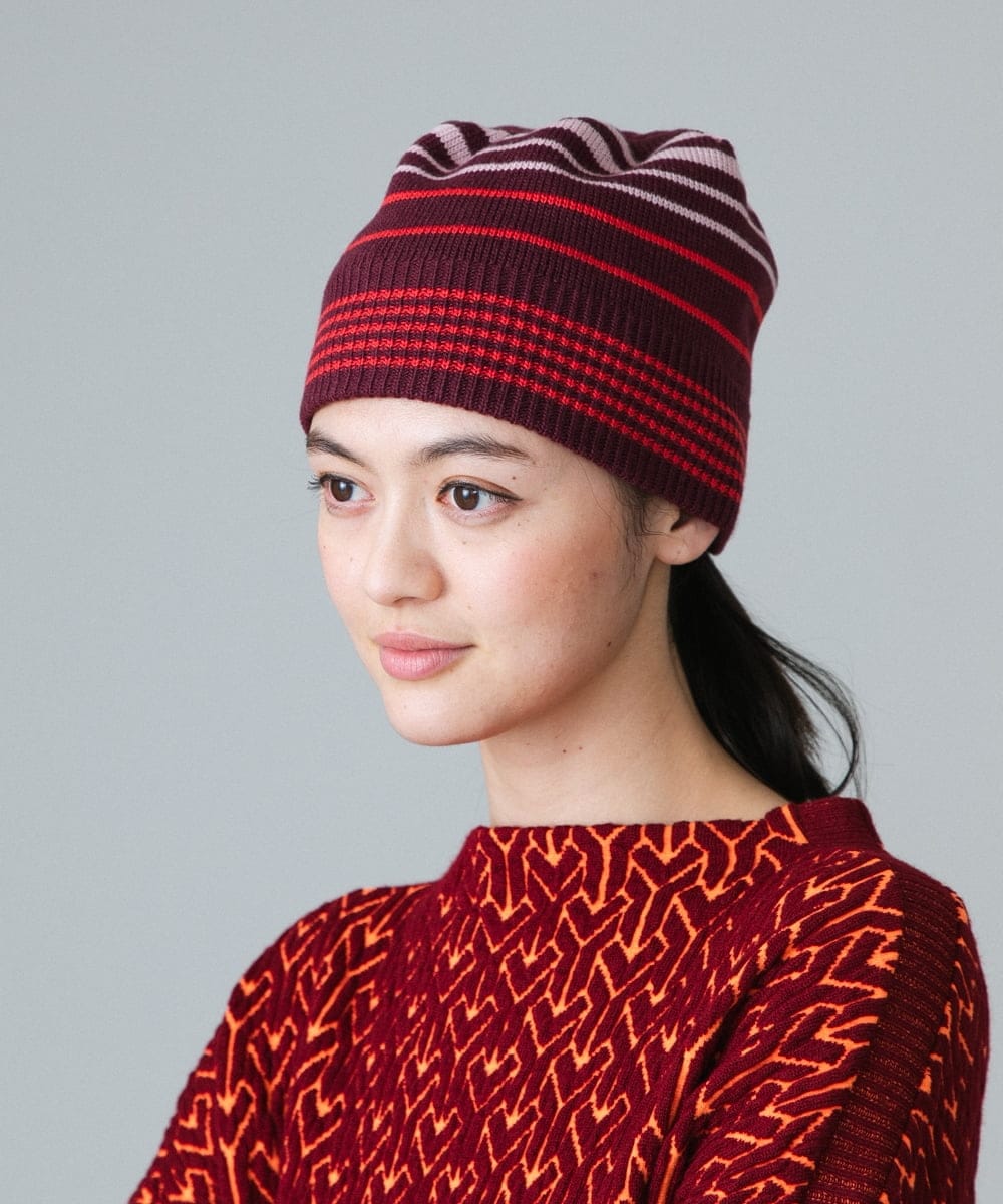 RG7AW01180 TRUNK HIROKO KOSHINO(ヒロココシノ) 【日本製/洗える】ボーダーニットリバーシブルキャップ パープル