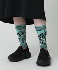 RG8ED01039 TRUNK HIROKO KOSHINO(ヒロココシノ) ロゴボーダージャカードソックス/日本製/洗濯機で洗える グリーン