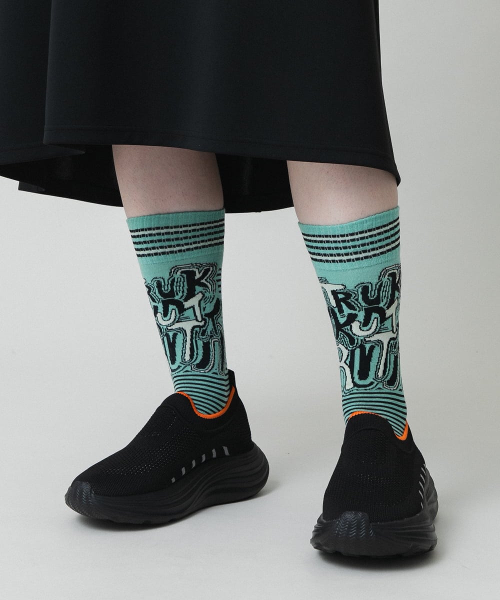 RG8ED01039 TRUNK HIROKO KOSHINO(ヒロココシノ) ロゴボーダージャカードソックス/日本製/洗濯機で洗える グリーン