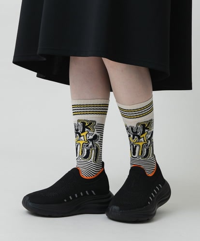 RG8ED01039 TRUNK HIROKO KOSHINO ロゴボーダージャカードソックス/日本製/洗濯機で洗える