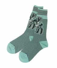 RG8ED01039 TRUNK HIROKO KOSHINO(ヒロココシノ) ロゴボーダージャカードソックス/日本製/洗濯機で洗える グリーン