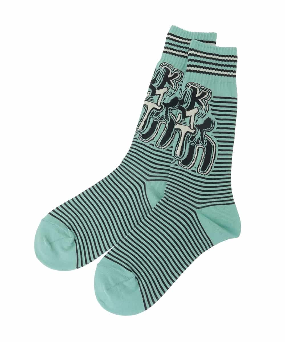 RG8ED01039 TRUNK HIROKO KOSHINO(ヒロココシノ) ロゴボーダージャカードソックス/日本製/洗濯機で洗える グリーン