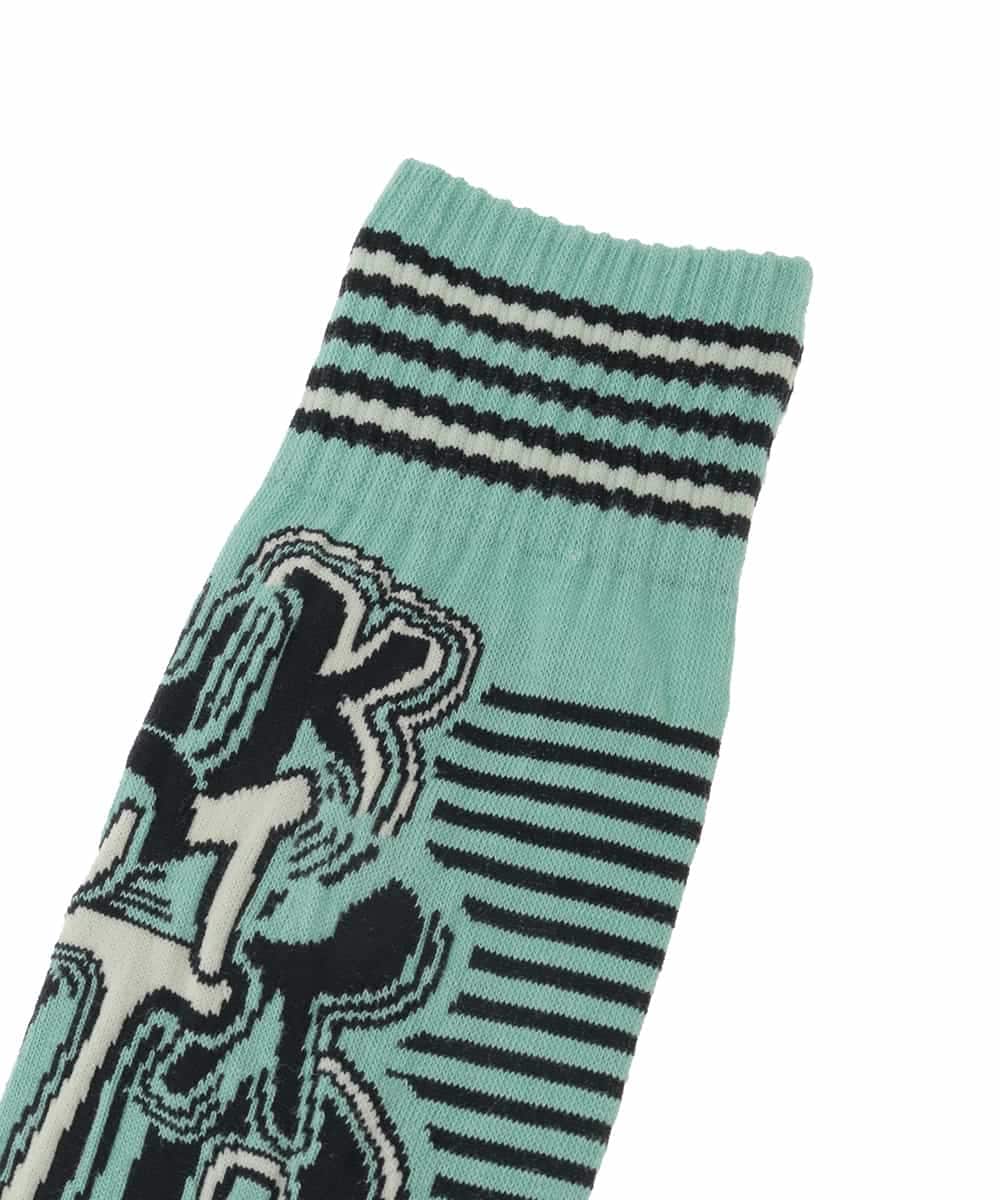 RG8ED01039 TRUNK HIROKO KOSHINO(ヒロココシノ) ロゴボーダージャカードソックス/日本製/洗濯機で洗える グリーン