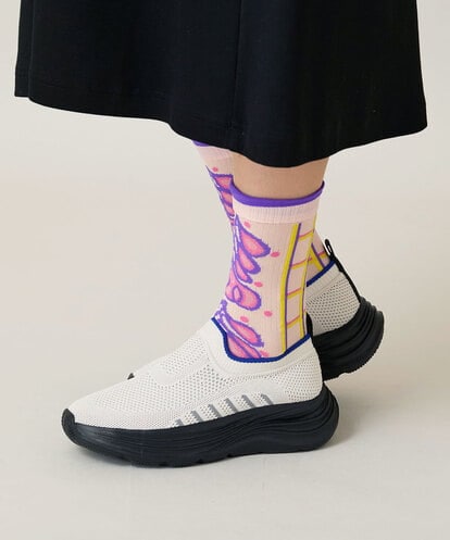 RG8FD01039 TRUNK HIROKO KOSHINO ファジーフラワージャカードソックス /日本製/洗濯機で洗える