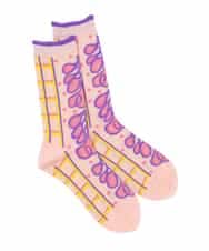 RG8FD01039 TRUNK HIROKO KOSHINO(ヒロココシノ) ファジーフラワージャカードソックス /日本製/洗濯機で洗える ピンク