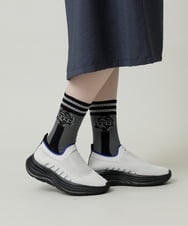 RG8JE01039 TRUNK HIROKO KOSHINO(ヒロココシノ) リーフ＆ボーダージャガードソックス ブラック
