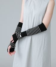 RG9IW01150 TRUNK HIROKO KOSHINO(ヒロココシノ) 【UVカット】ボーダー柄アームカバー/日本製/洗える ブラック