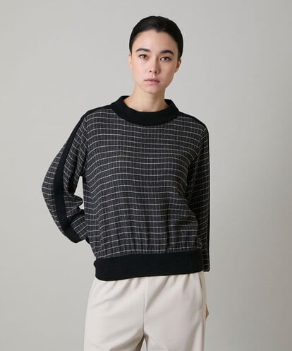 RHBAF17490 HIROKO KOSHINO 先染めチェックリブジョイントプルオーバー/日本製