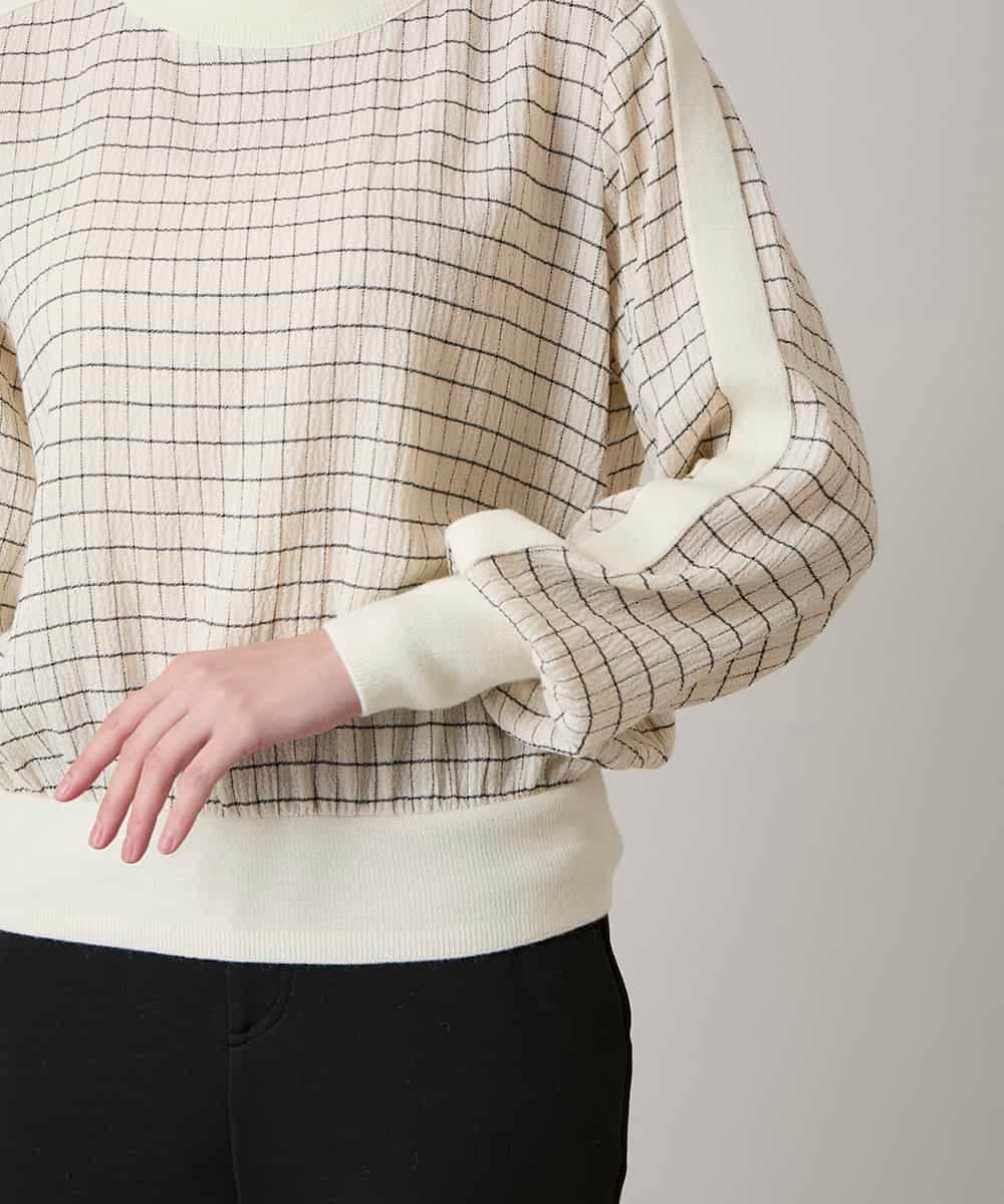 RHBAF17490 HIROKO KOSHINO(ヒロココシノ) 先染めチェックリブジョイントプルオーバー/日本製 アイボリー