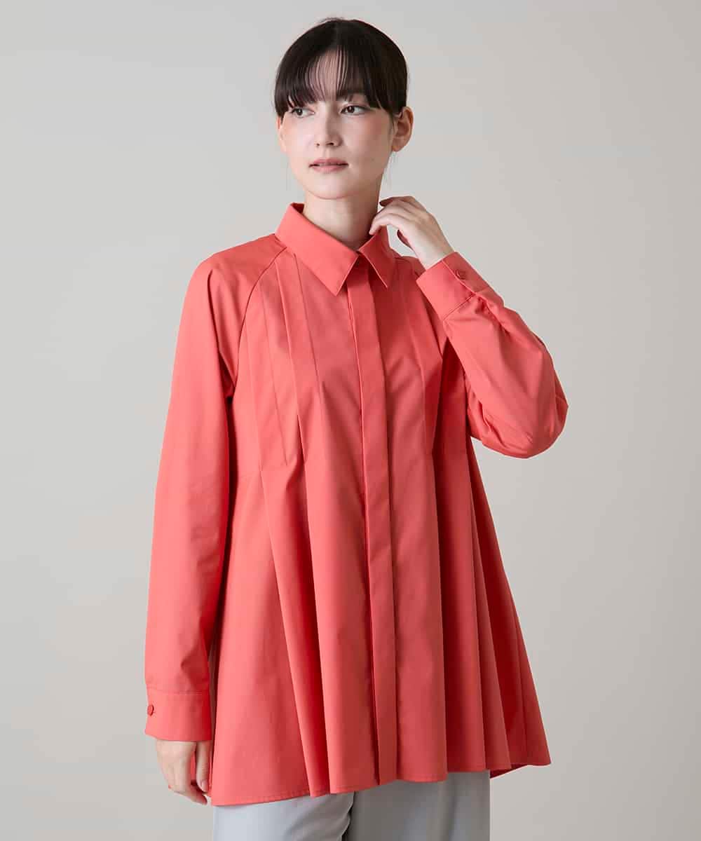 RHBAG21490 HIROKO KOSHINO(ヒロココシノ) タックアクセントフレアブラウス /日本製/洗える オレンジ