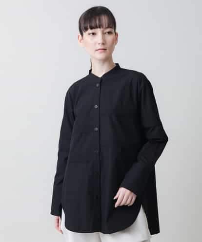 HIROKO KOSHINO(ヒロココシノ) ピンタックアクセントバンドカラーシャツ /日本製/洗える ブラック/黒 38