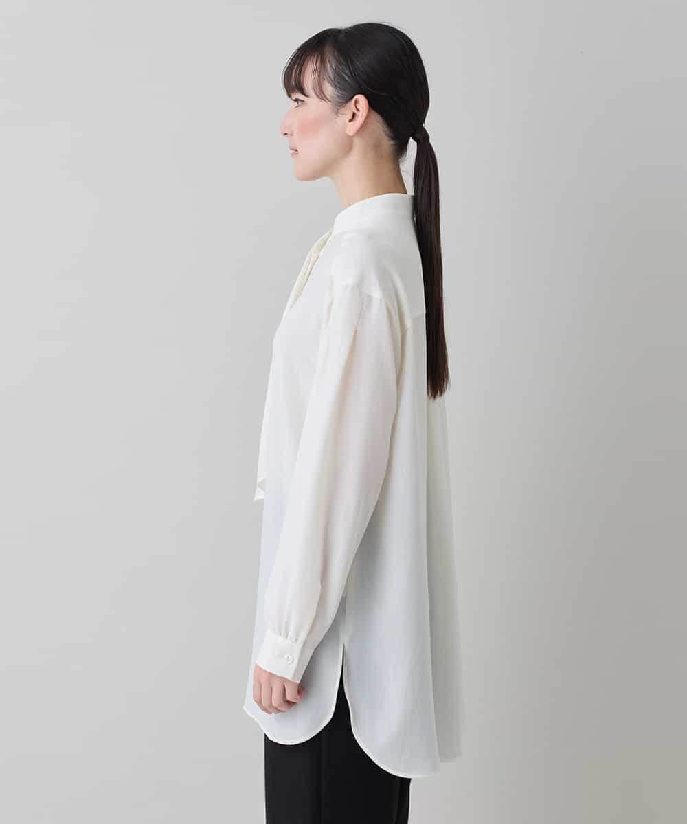 RHBED52450 HIROKO KOSHINO(ヒロココシノ) ドレープタイシフォンブラウス /日本製/洗える ホワイト