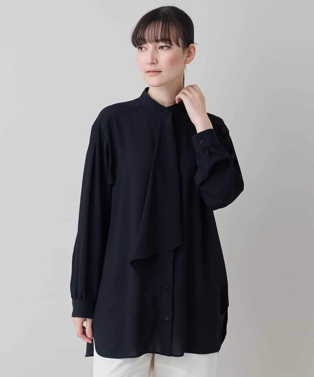 RHBED52450 HIROKO KOSHINO(ヒロココシノ) ドレープタイシフォンブラウス /日本製/洗える ブラック