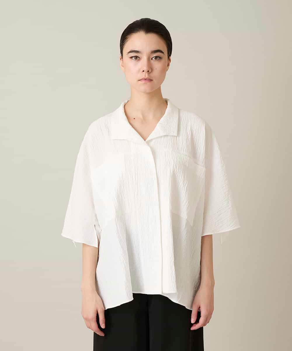 RHBFD03540 HIROKO KOSHINO(ヒロココシノ) ダブルポケットサッカーライクシャツ /日本製/洗える ホワイト