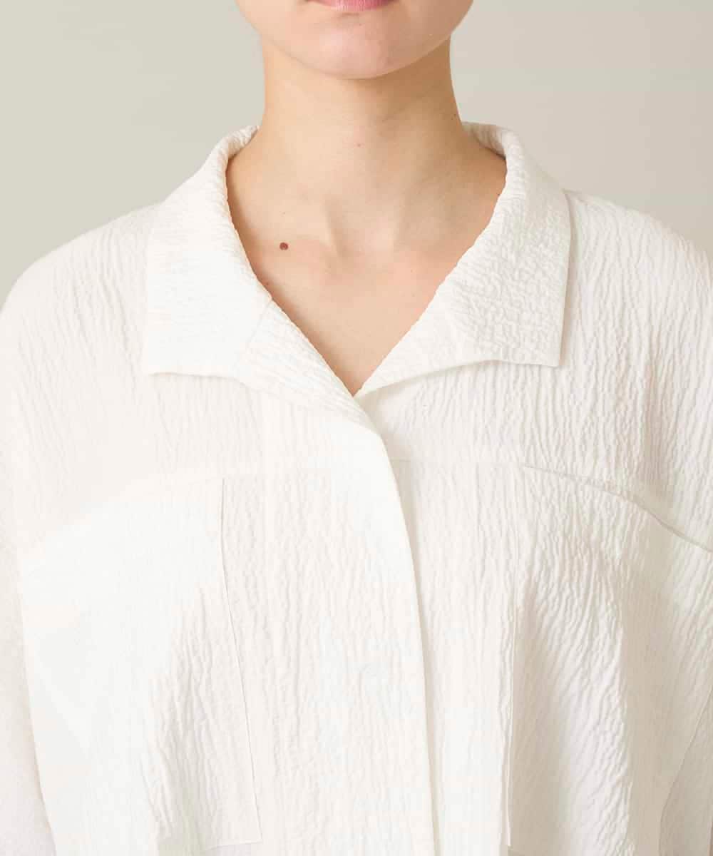 RHBFD03540 HIROKO KOSHINO(ヒロココシノ) ダブルポケットサッカーライクシャツ /日本製/洗える ホワイト