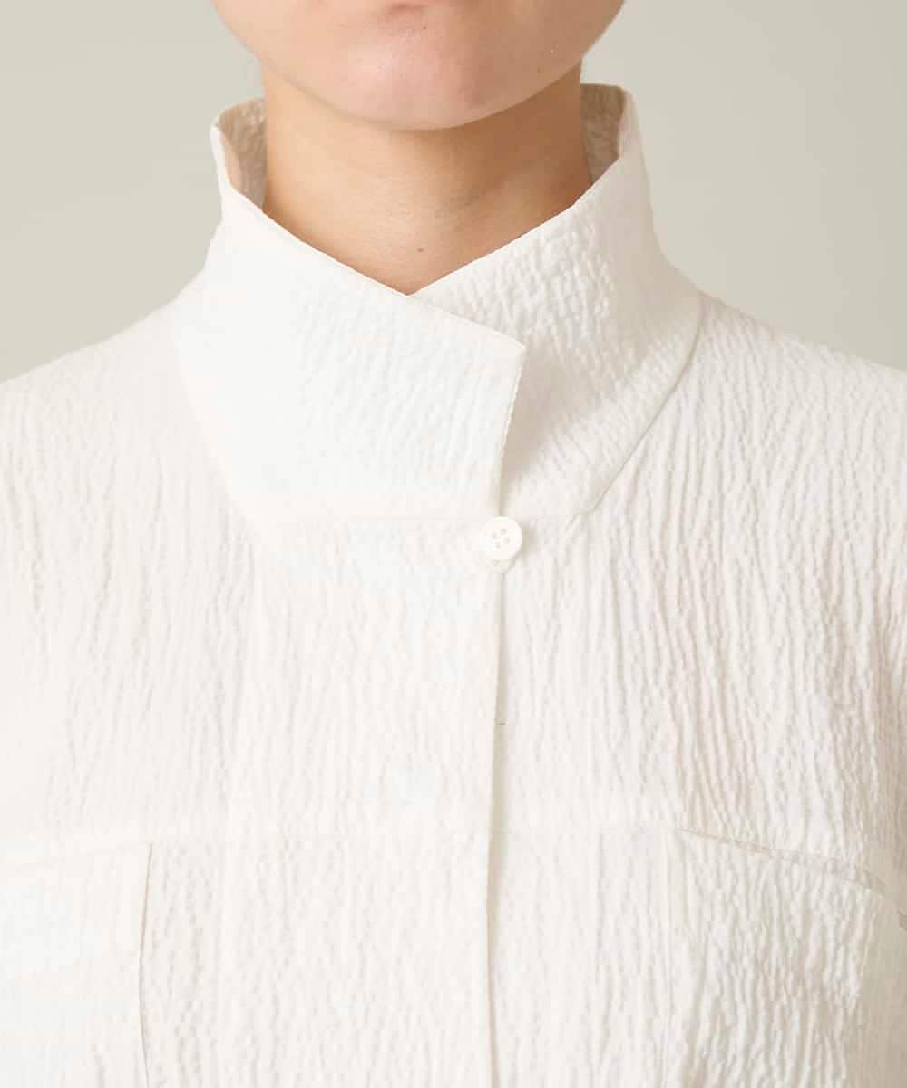 RHBFD03540 HIROKO KOSHINO(ヒロココシノ) ダブルポケットサッカーライクシャツ /日本製/洗える ホワイト