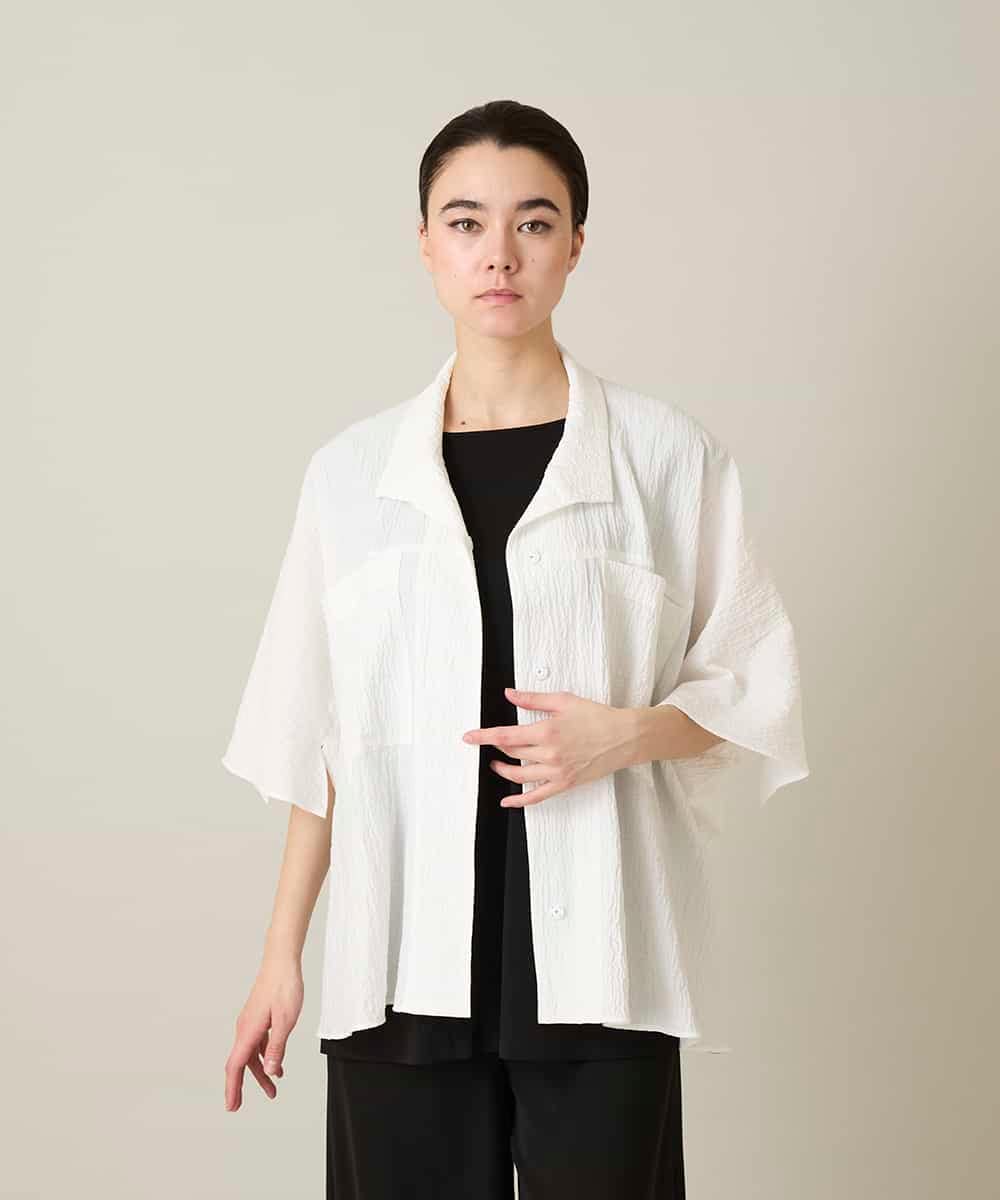 RHBFD03540 HIROKO KOSHINO(ヒロココシノ) ダブルポケットサッカーライクシャツ /日本製/洗える ホワイト